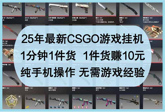 （14439期）25年最新CSGO游戏挂机，1分钟1件货，1件货赚10元 纯手机操作 无需游戏经验| 网创圈