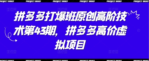 拼多多打爆班原创高阶技术第43期，拼多多高价虚拟项目| 网创圈