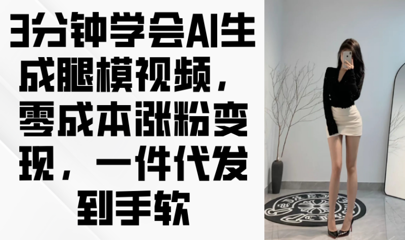 （14537期）3分钟学会AI生成腿模视频，零成本涨粉变现，一件代发到手软| 网创圈