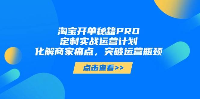 淘宝开单秘籍PRO，定制实战运营计划，化解商家痛点，突破运营瓶颈| 网创圈