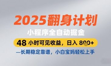 2025小程序全自动掘金，48 小时可见收益，日入8张，长期稳定靠谱，小白宝妈轻松上手| 网创圈