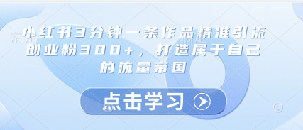 小红书3分钟一条作品精准引流创业粉300+，打造属于自己的流量帝国| 网创圈