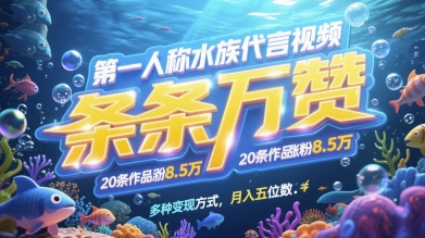第一人称水族代言视频，条条万赞，20条作品涨粉7.8W，多种变现方式月入五位数| 网创圈