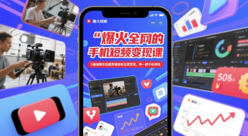 爆火全网的手机短视频变现课，0基础教你拍摄剪辑涨粉运营变现，用一部手机挣钱| 网创圈
