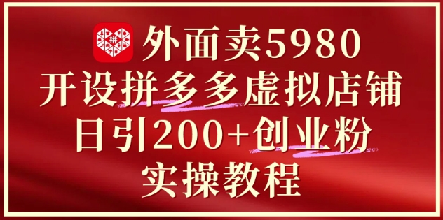 外面卖5980开设拼多多虚拟店铺：单日引流200+创业付费粉实战教程| 网创圈