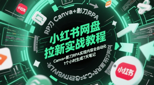 小红书网盘拉新实战教程，Canva+影刀RPA实现内容全自动化，1个小时生成7天笔记| 网创圈