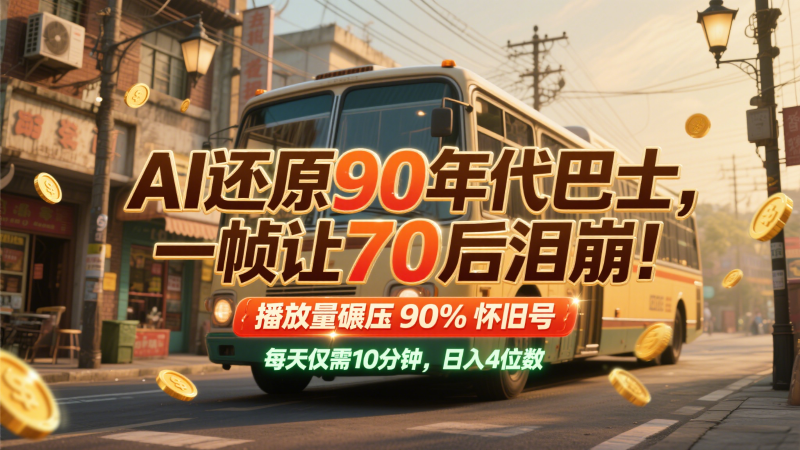 AI还原90年代巴士，一帧让70后泪崩！播放量碾压90%怀旧号，每天10分钟，日入4位数| 网创圈
