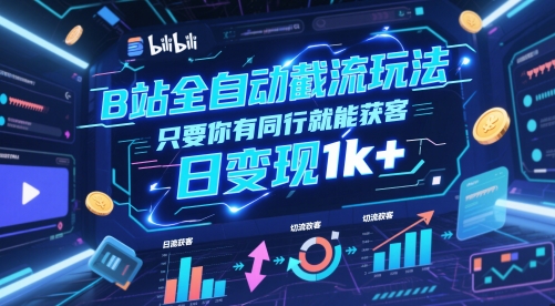 B站全自动截流玩法只要你有同行就能获客，日变现1k+| 网创圈