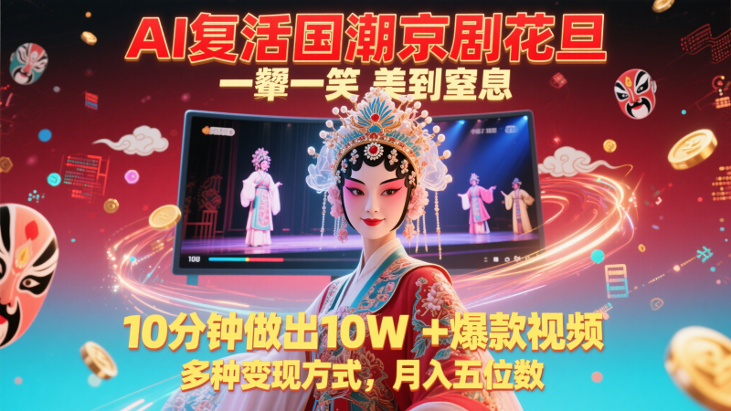 AI复活国潮京剧花旦，一颦一笑美到窒息，10分钟做出10W+爆款视频，多种变现方式| 网创圈