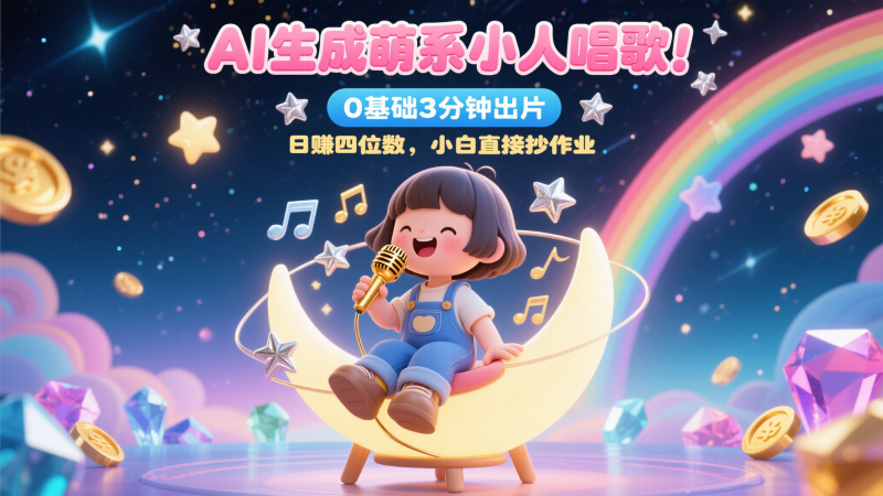AI生成萌系小人唱歌！0基础3分钟出片，28个作品涨粉9万，日赚四位数，小白直接抄作业| 网创圈
