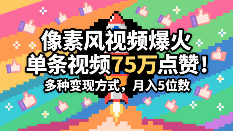 3分钟生成最近爆火的像素风视频，单条点赞75万，谁发谁火系列，多种变现方式，月入…| 网创圈