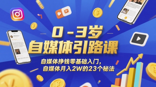 0-3岁自媒体引路课，自媒体挣钱零基础入门，自媒体月入2W的23个秘法| 网创圈
