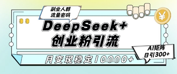 DeepSeek+创业粉精准引流，全新分享课4.0玩法，AI矩阵日引300+，多种变现方式，稳定月入1W| 网创圈