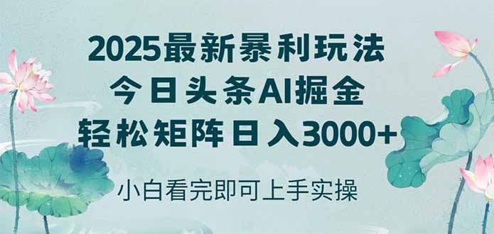 （14933期）今日头条2025年最新暴利玩法，思路简单，复制粘贴，轻松实现矩阵日入3000+| 网创圈