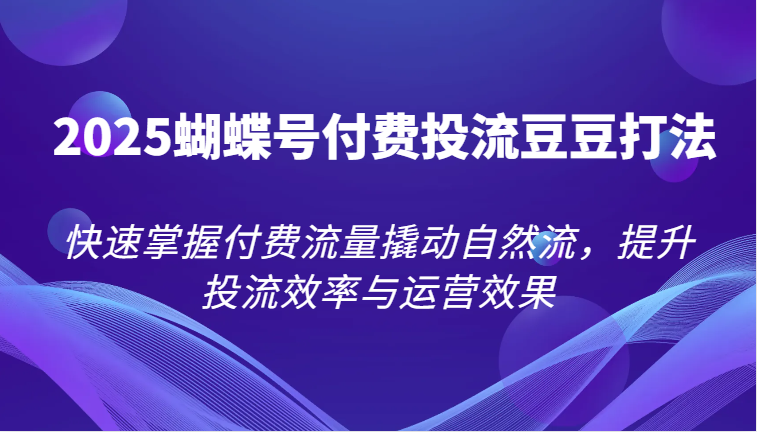 2025蝴蝶号付费投流豆豆打法，快速掌握付费流量撬动自然流，提升投流效率与运营效果| 网创圈