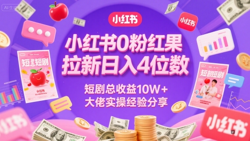 小红书0粉红果短剧拉新日入4位，数短剧总收益10W+大佬实操经验分享| 网创圈