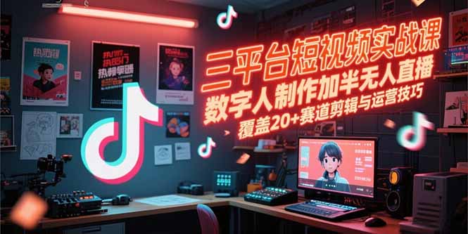 三平台短视频实战课，数字人制作加半无人直播，覆盖20+赛道剪辑与运营技巧| 网创圈