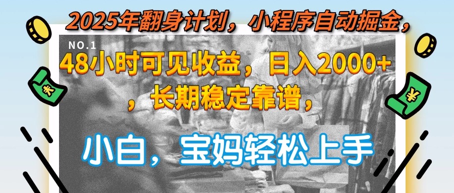 2025年翻身计划，小程序自动掘金48小时可见收益，日入2000+，长期稳定…| 网创圈