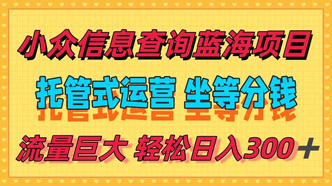 稳定日入300＋，小众信息查询蓝海项目，全程懒人式托管，解放你的时间| 网创圈