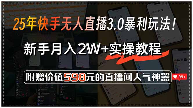 25年快手无人直播3.0暴利玩法！，新手月入2W+实操教程，附赠价值598元…| 网创圈