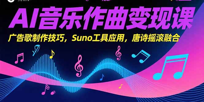 AI音乐作曲变现课，广告歌制作技巧，Suno工具应用，唐诗摇滚融合| 网创圈