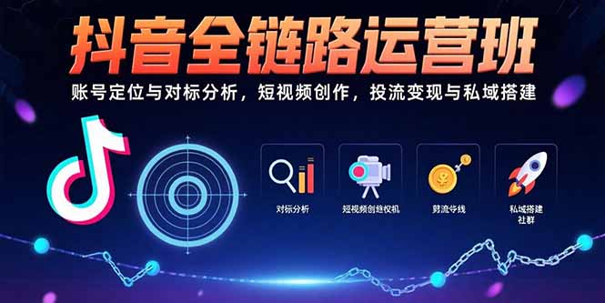 抖音全链路运营班：账号定位与对标分析，短视频创作，投流变现与私域搭建| 网创圈