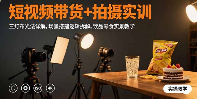 短视频带货+拍摄实训：三灯布光法详解,场景搭建逻辑拆解,饮品零食实景教学| 网创圈