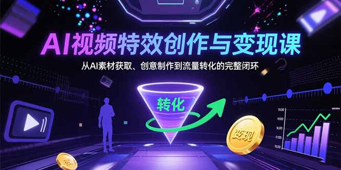 AI视频特效创作与变现课：从AI素材获取、创意制作到流量转化的完整闭环| 网创圈