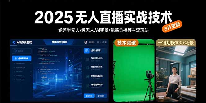 2025无人直播实战技术-8月，涵盖半无人/纯无人/AI实景/绿幕录播等主流玩法| 网创圈