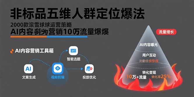 非标品五维人群定位法，2000款滚雪球运营策略，AI内容营销10万流量引爆| 网创圈
