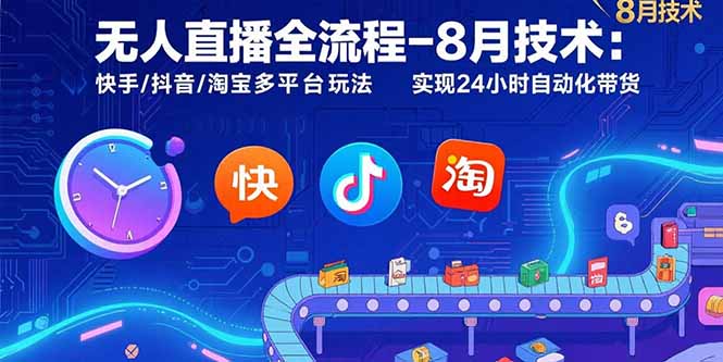 无人直播全流程-8月技术：快手/抖音/淘宝多平台玩法 实现24小时自动化带货| 网创圈