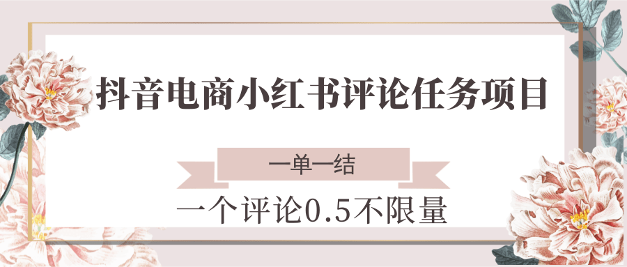抖音电商小红书评论任务项目，一个评论0.5，一单一结 不限量| 网创圈