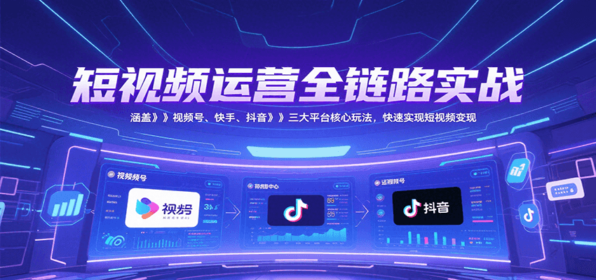 短视频运营全链路实战，涵盖视频号、快手、抖音三大平台核心玩法，快速实现变现！| 网创圈