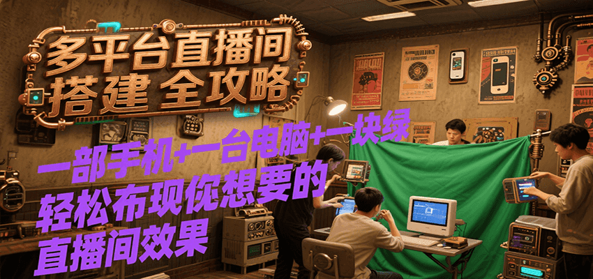 多平台直播间搭建全攻略，一部手机+一台电脑+一块绿布轻松实现你想要的直播间效果| 网创圈