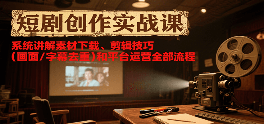 短剧创作实战课，系统讲解素材下载、剪辑技巧(画面/字幕去重)和平台运营全部流程| 网创圈