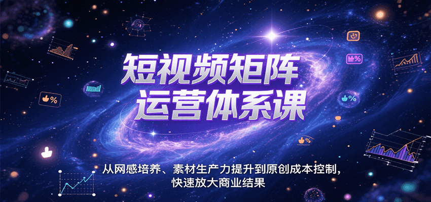 短视频矩阵运营体系课，从网感培养、素材生产力提升到原创成本控制，快速放大商业结果| 网创圈