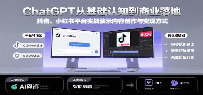 ChatGPT从基础认知到商业落地，实战演示抖音、小红书等平台的内容创作与变现| 网创圈