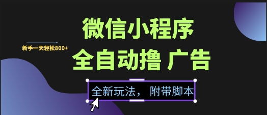 微信小程序全自动撸广告项目，彻底解决没流量的问题，新手一天8张+【揭秘】| 网创圈