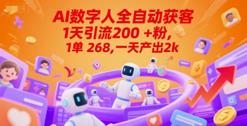 Ai数字人全自动获客，1天引流200+粉，1单 268，一天产出2k+【揭秘】| 网创圈