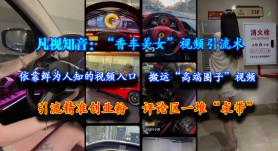 凡视知音：“香车美女”视频引流术，依靠鲜为人知的视频入口，搬运“高端圈子”视频，引流精准创业粉，评论区一堆“求带”| 网创圈