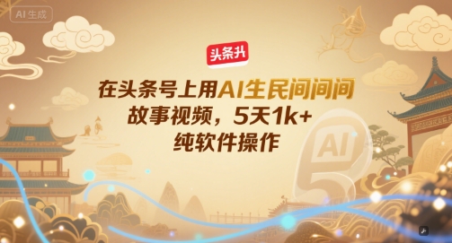 在头条号上用AI生民间故事视频，5天1k+，纯软件操作| 网创圈