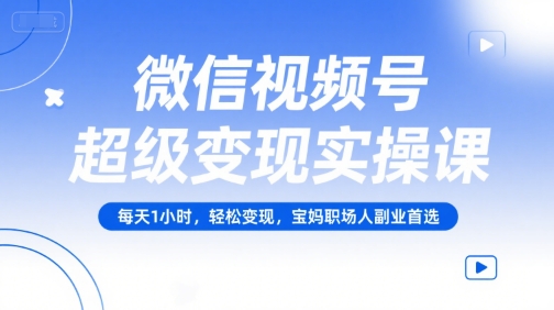 微信视频号超级变现实操课，每天1小时，轻松变现，宝妈职场人副业首选| 网创圈