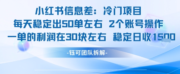 小红书信息差冷门项目一单利润30块每天稳定1.5k左右2个账号操作| 网创圈