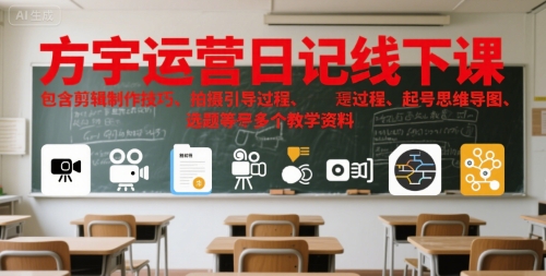 方宇运营日记线下课，包含剪辑制作技巧、拍摄引导过程、起号思维导图、选题等多个教学资料| 网创圈
