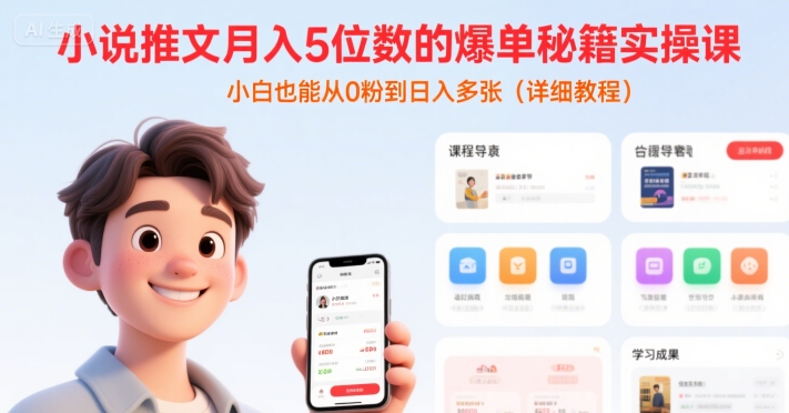 小说推文月入5位数的爆单秘籍实操课，，小白也能从0粉到日入多张(详细教程)| 网创圈