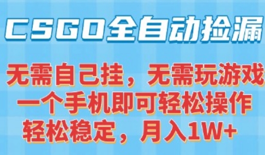 CSGO自动捡漏项目，最新独家玩法，一个手机可操作，新手小白轻松月入1W+，操作简单易上手【揭秘】| 网创圈