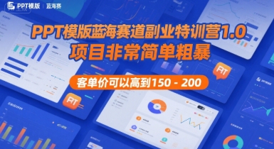 PPT模版蓝海赛道副业特训营1.0，项目非常简单粗暴，客单价可以高到150-200| 网创圈