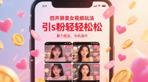 四开屏美女视频玩法，引s粉轻轻松松，暴力掘金，手机操作【揭秘】| 网创圈