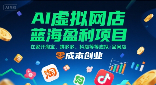 AI虚拟网店蓝海盈利项目，在家开淘宝、拼多多、抖店等虚拟品网店，零成本创业| 网创圈