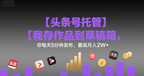 【头条号托管 】我存作品到草稿箱，你每天5分钟发布，最高月入2W+【揭秘】| 网创圈